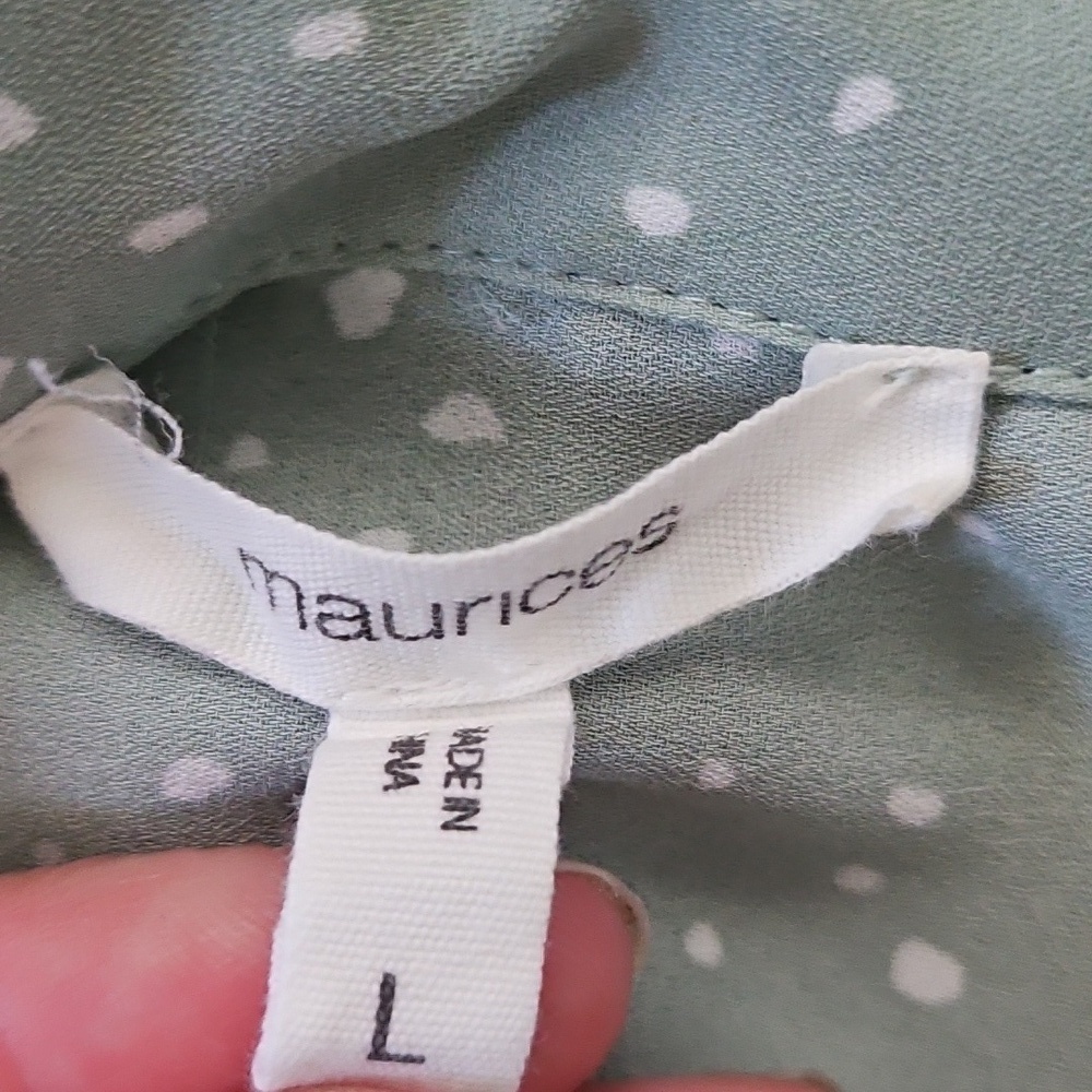 Maurices Sage Green and White Polka Dot Button Down Blouse - Picture 12 of 15